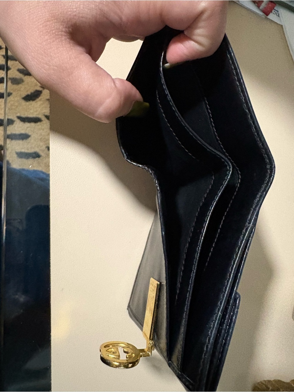 Black Leather Gucci Wallet with Gold Accent - Picture 5 of 6